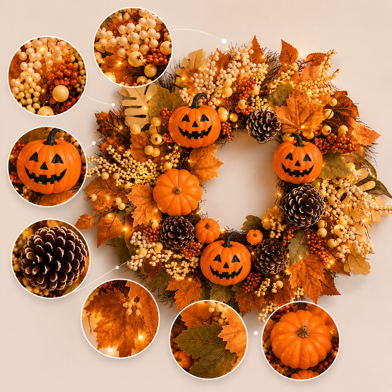 Lighted Halloween Fall Wreath