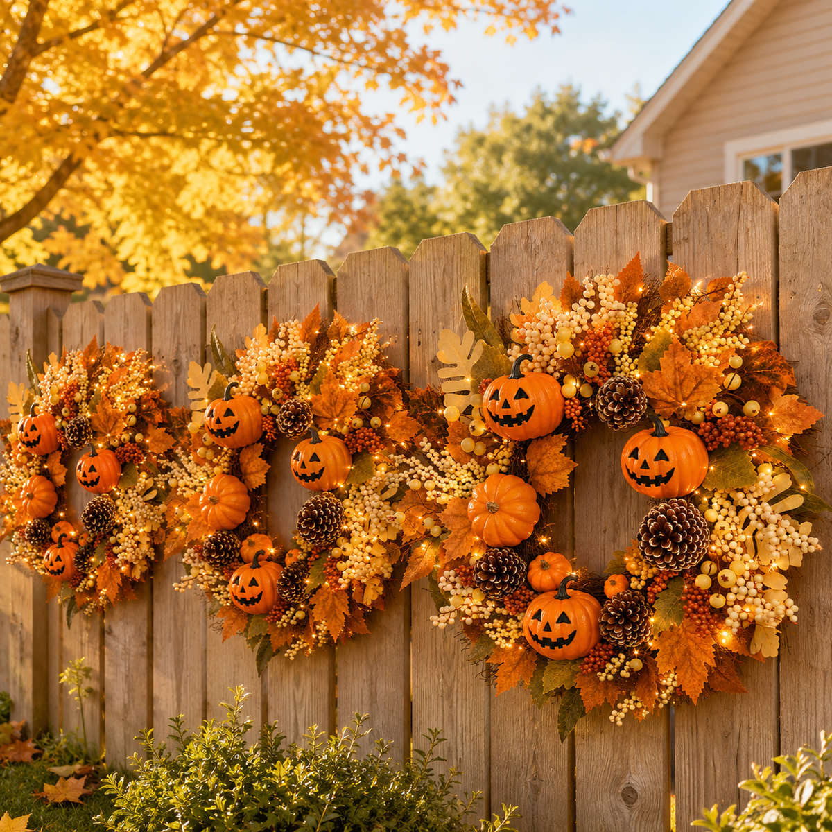 Lighted Halloween Fall Wreath