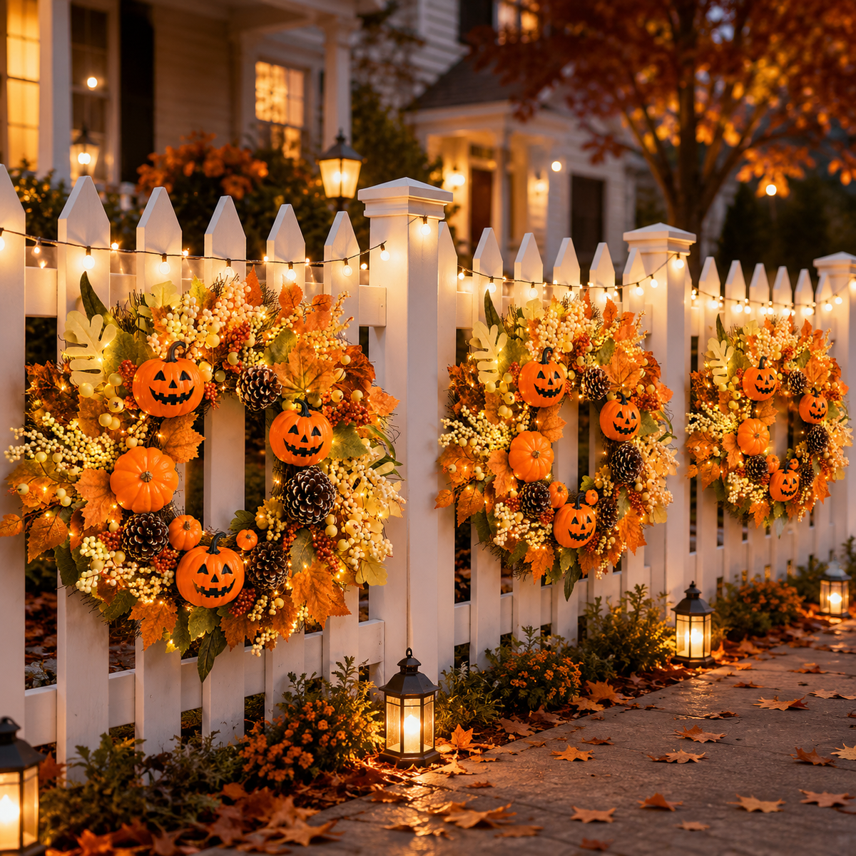 Lighted Halloween Fall Wreath