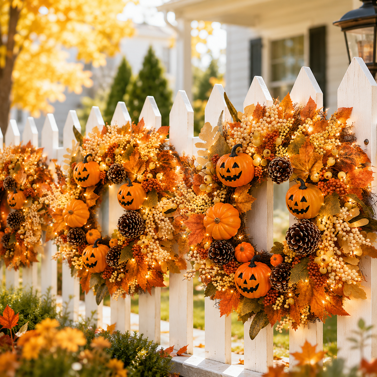 Lighted Halloween Fall Wreath