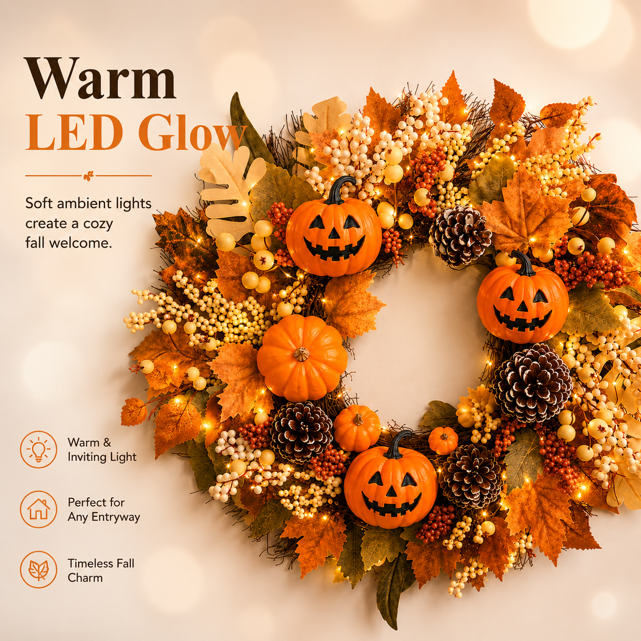 Lighted Halloween Fall Wreath