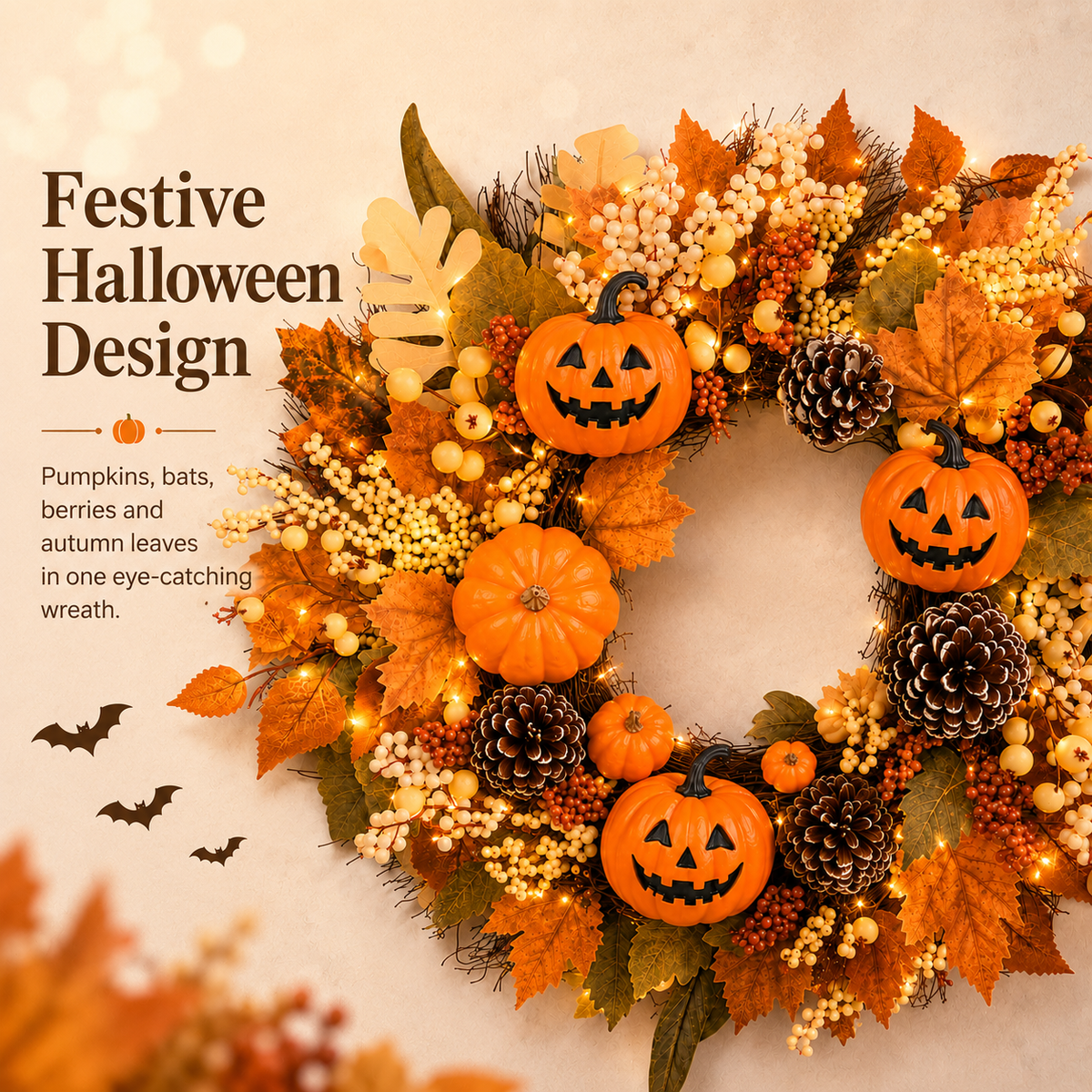 Lighted Halloween Fall Wreath