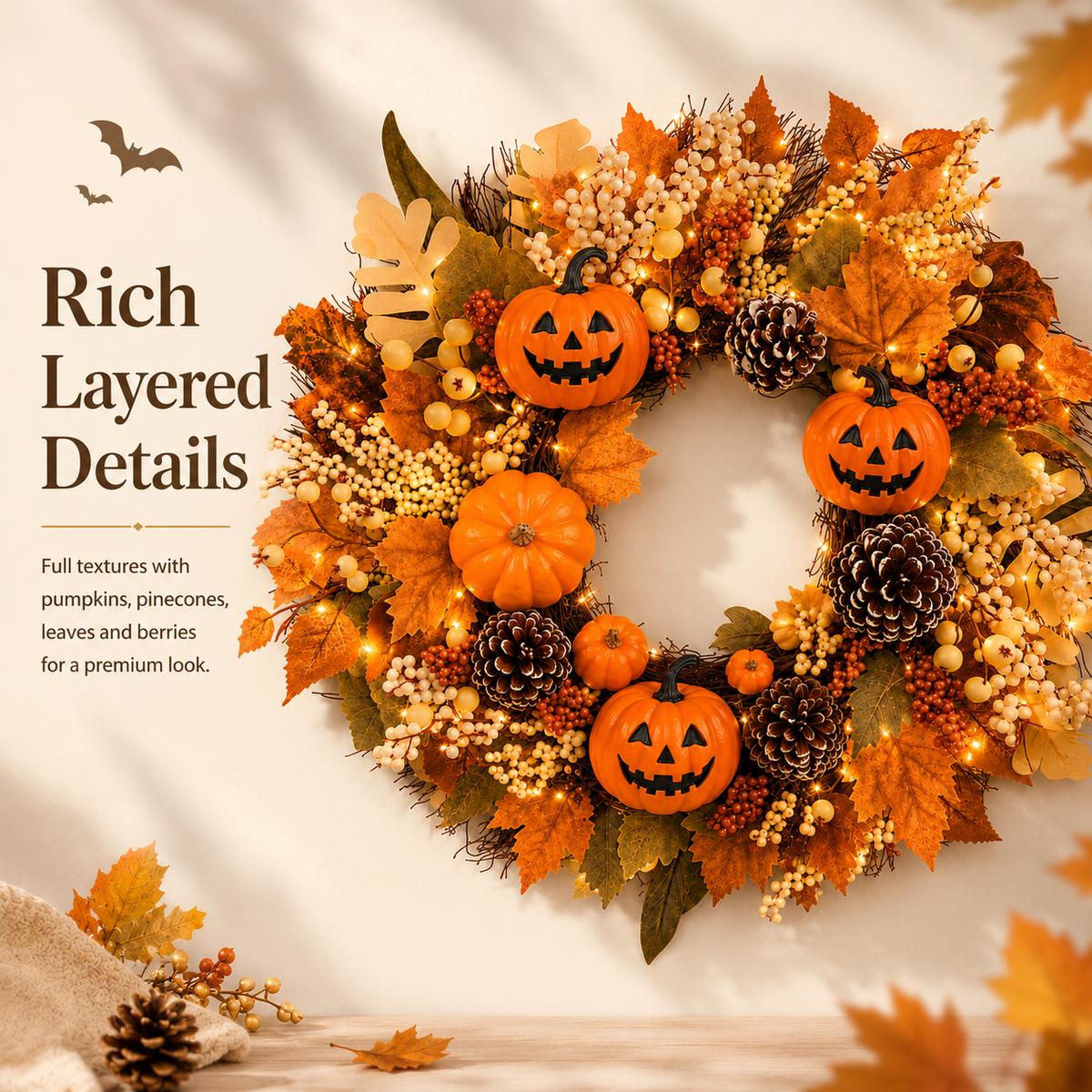 Lighted Halloween Fall Wreath