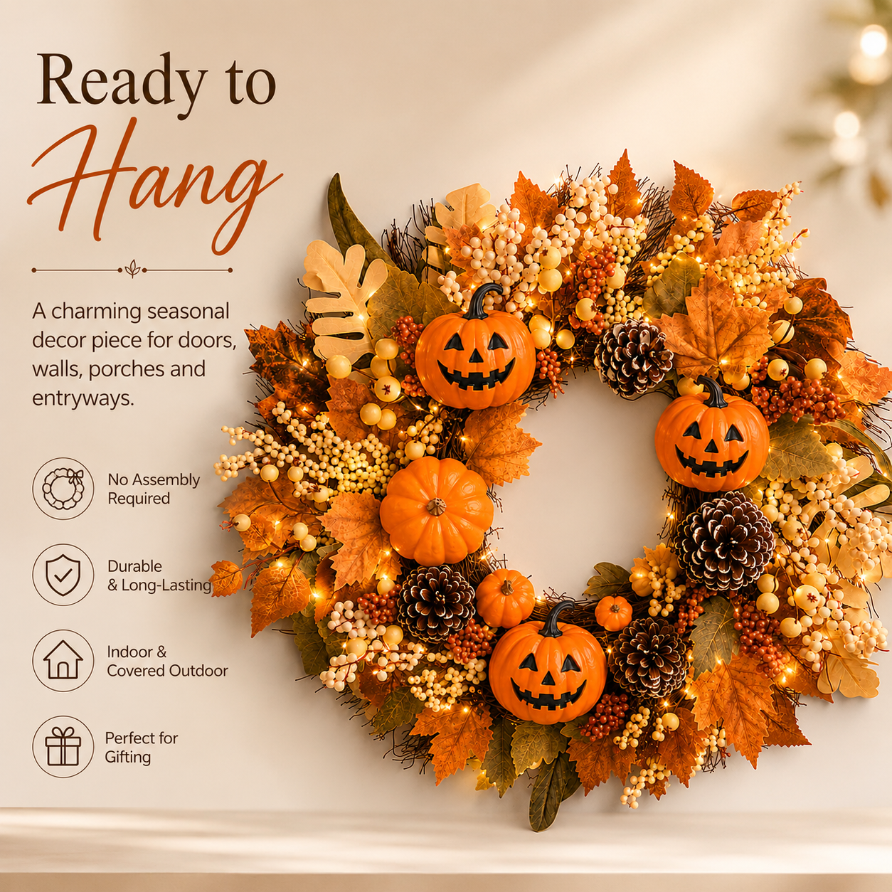 Lighted Halloween Fall Wreath