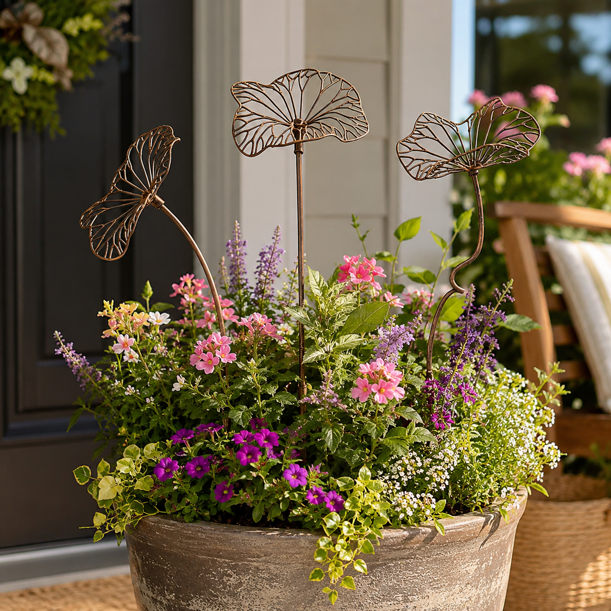 Rustic Metal Lotus Leaf Garden Stake