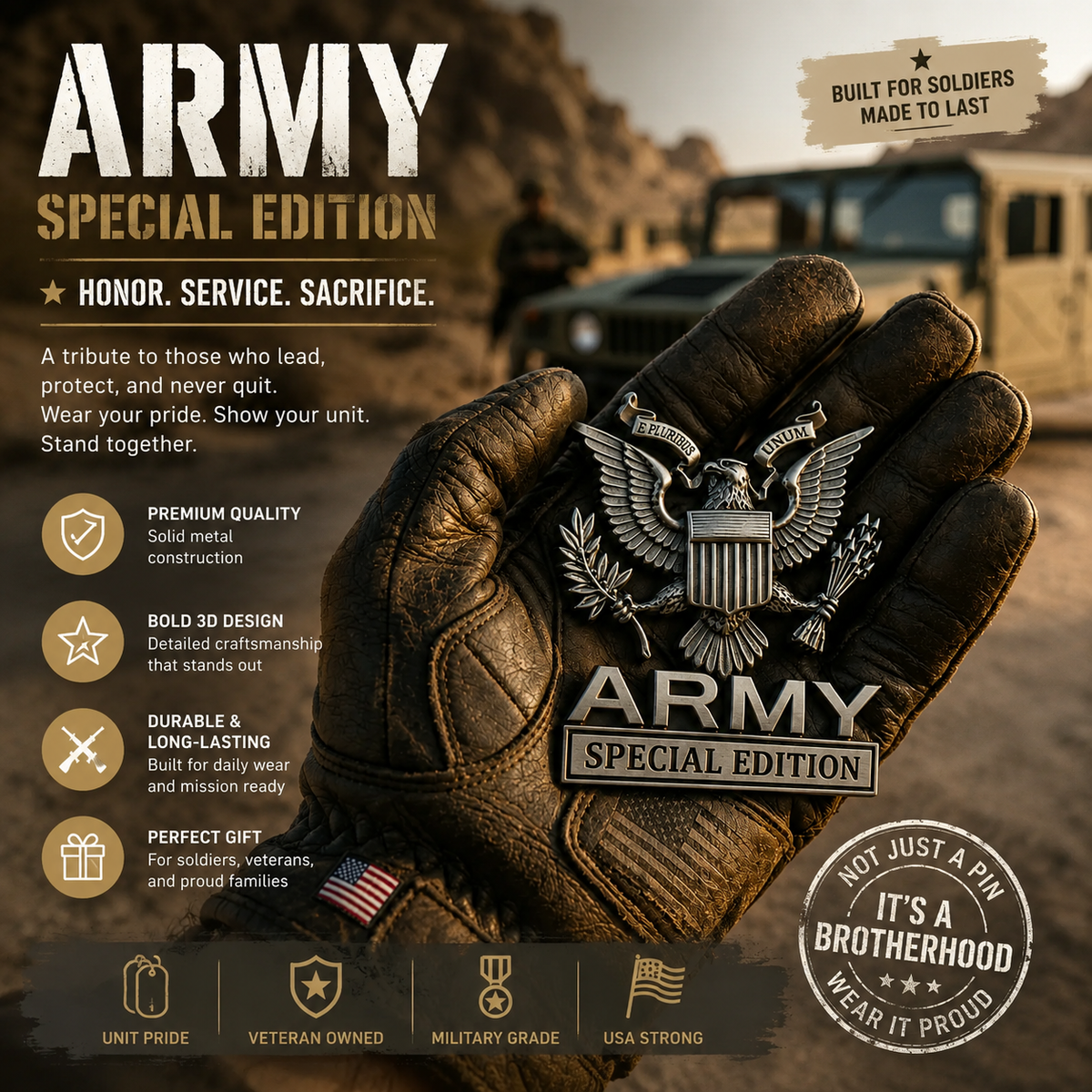 🏆LIMITED EDITION✨U.S. Army, Navy, Air Force & Marine Corps Special Edition Eagle Chrome Metal Badge