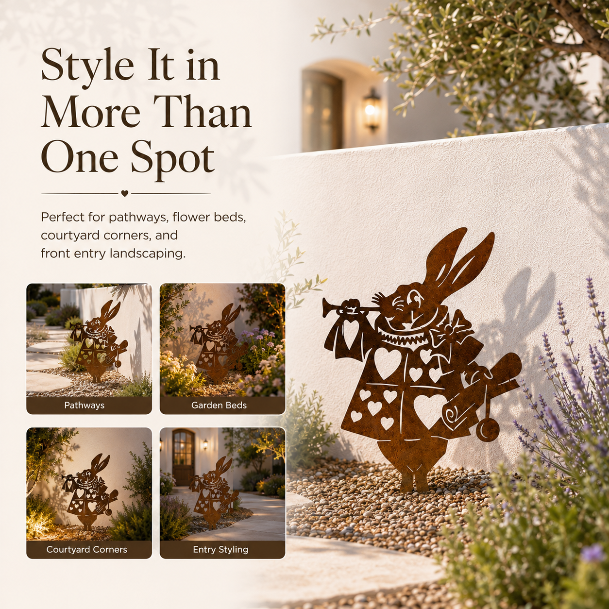 Storybook Bunny Metal Garden Decor – Rustic Outdoor Stake