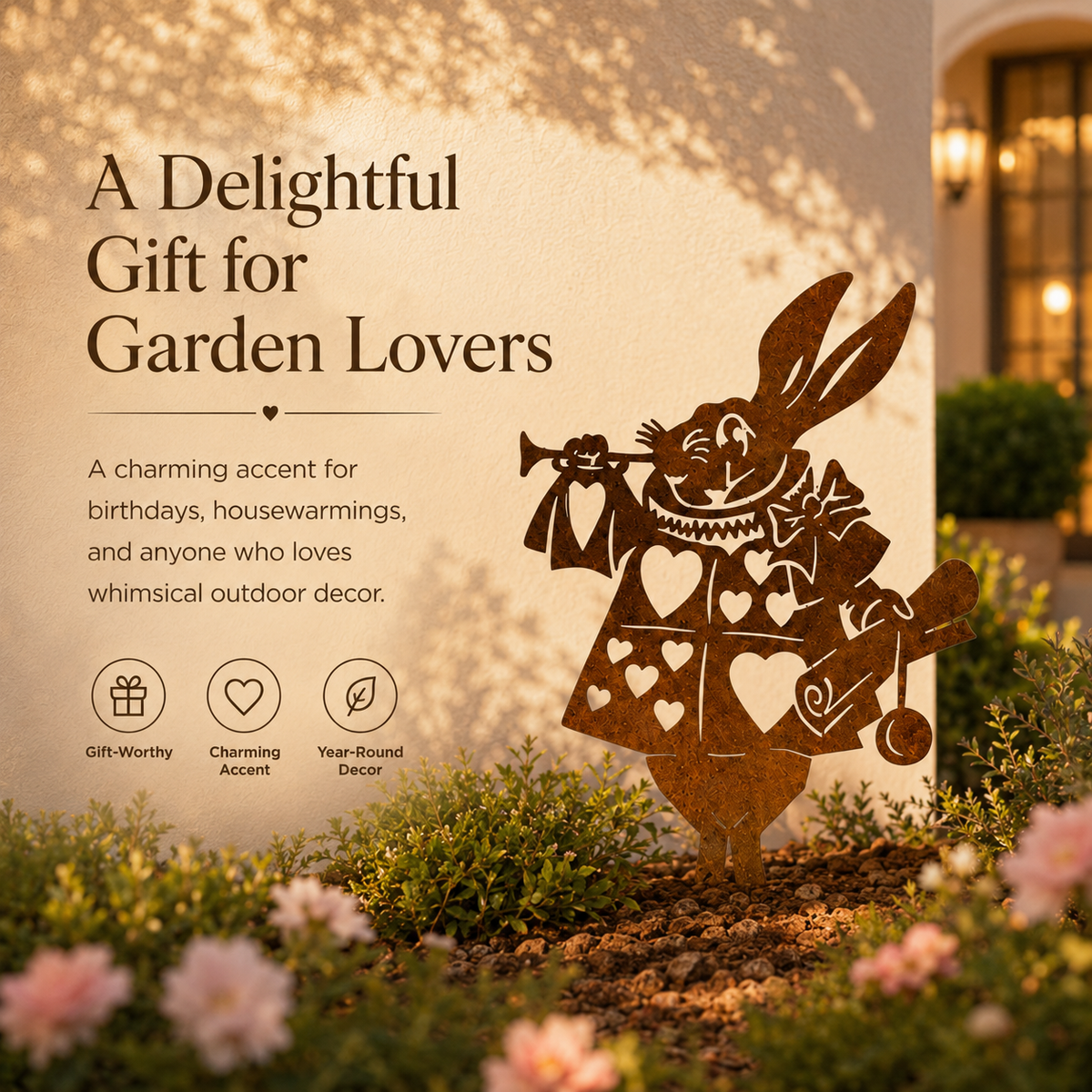 Storybook Bunny Metal Garden Decor – Rustic Outdoor Stake