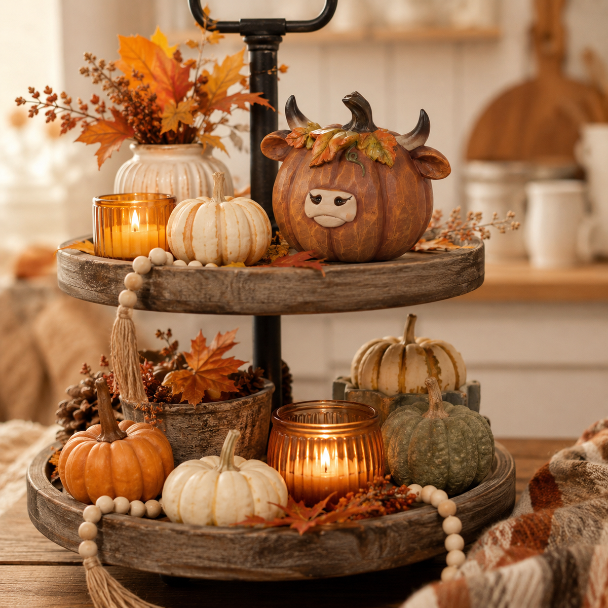 Highland Cow Pumpkin Collectible Decor, Hand-Painted Resin Fall Figurine