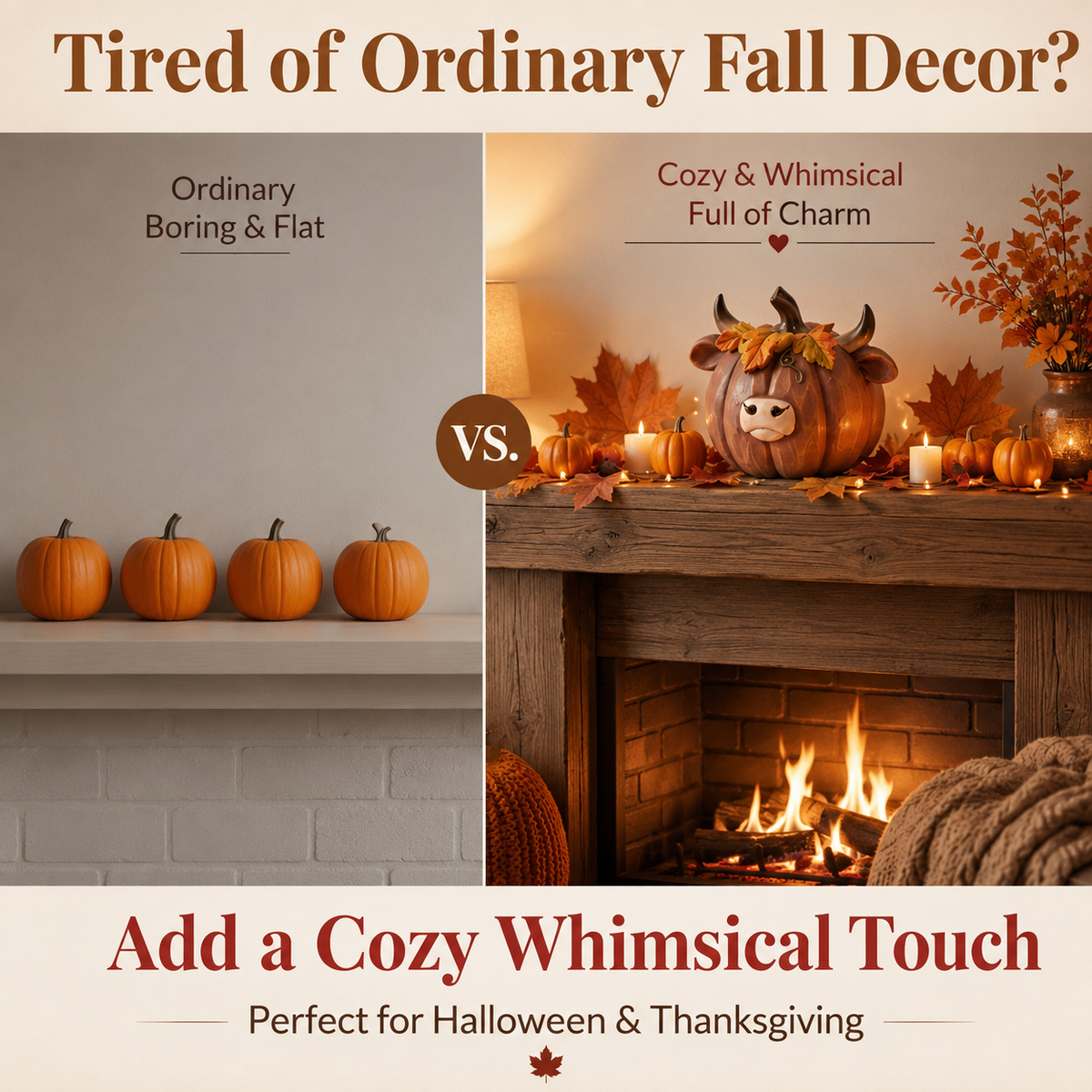 Highland Cow Pumpkin Collectible Decor, Hand-Painted Resin Fall Figurine