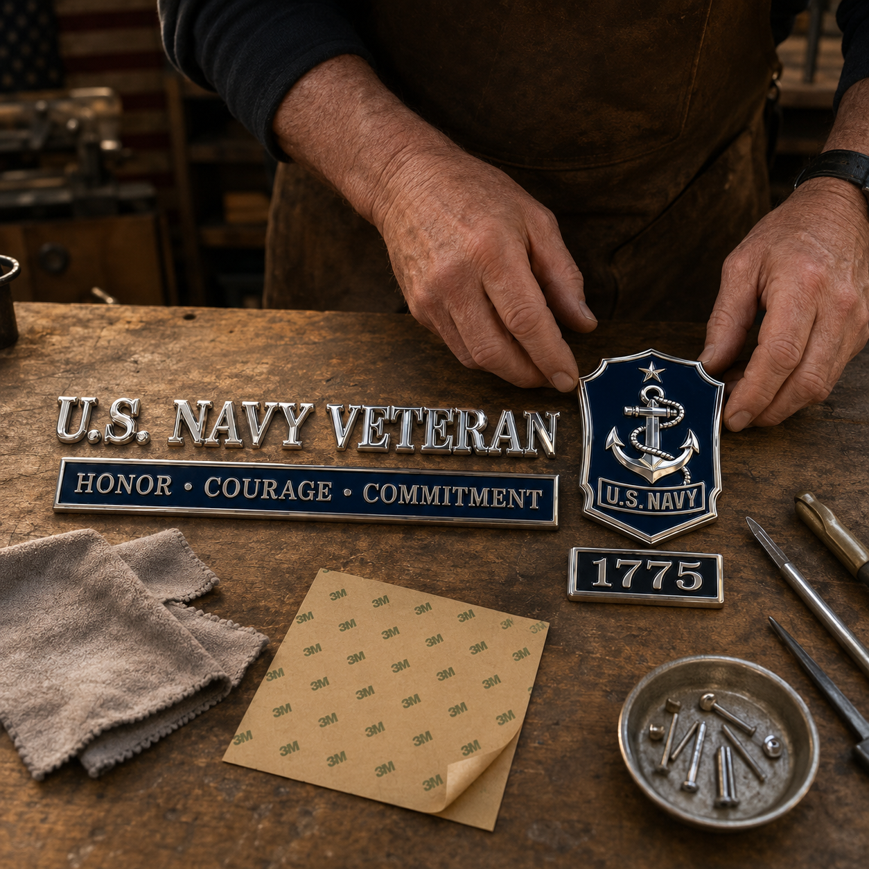 🇺🇸 U.S. Navy Veteran Honor Courage Commitment Car Emblem Metal Badge