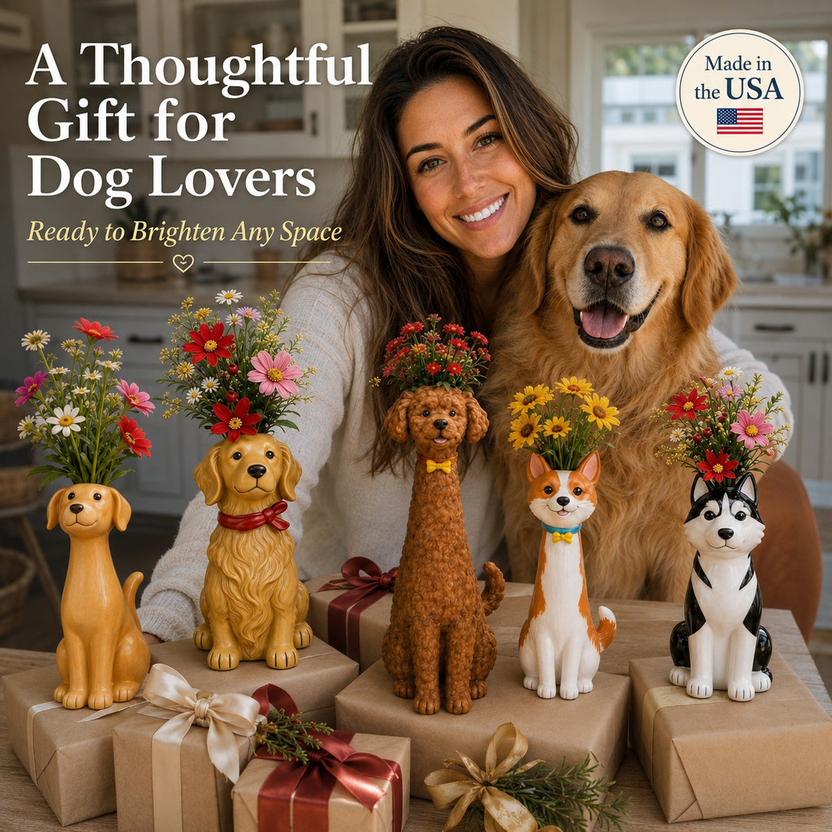 Dog Flower Vase Gift Set