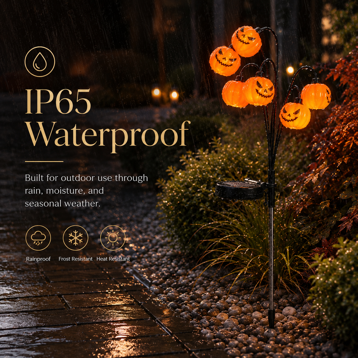 Solar Halloween Pumpkin Garden Stake Light – Warm White Outdoor Jack-O’-Lantern Decor