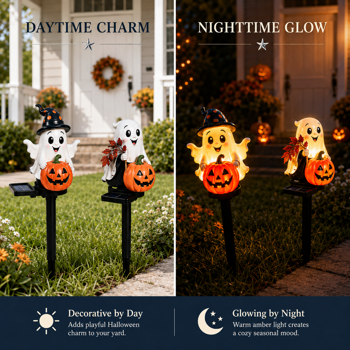Solar Ghost Pumpkin Stake Light