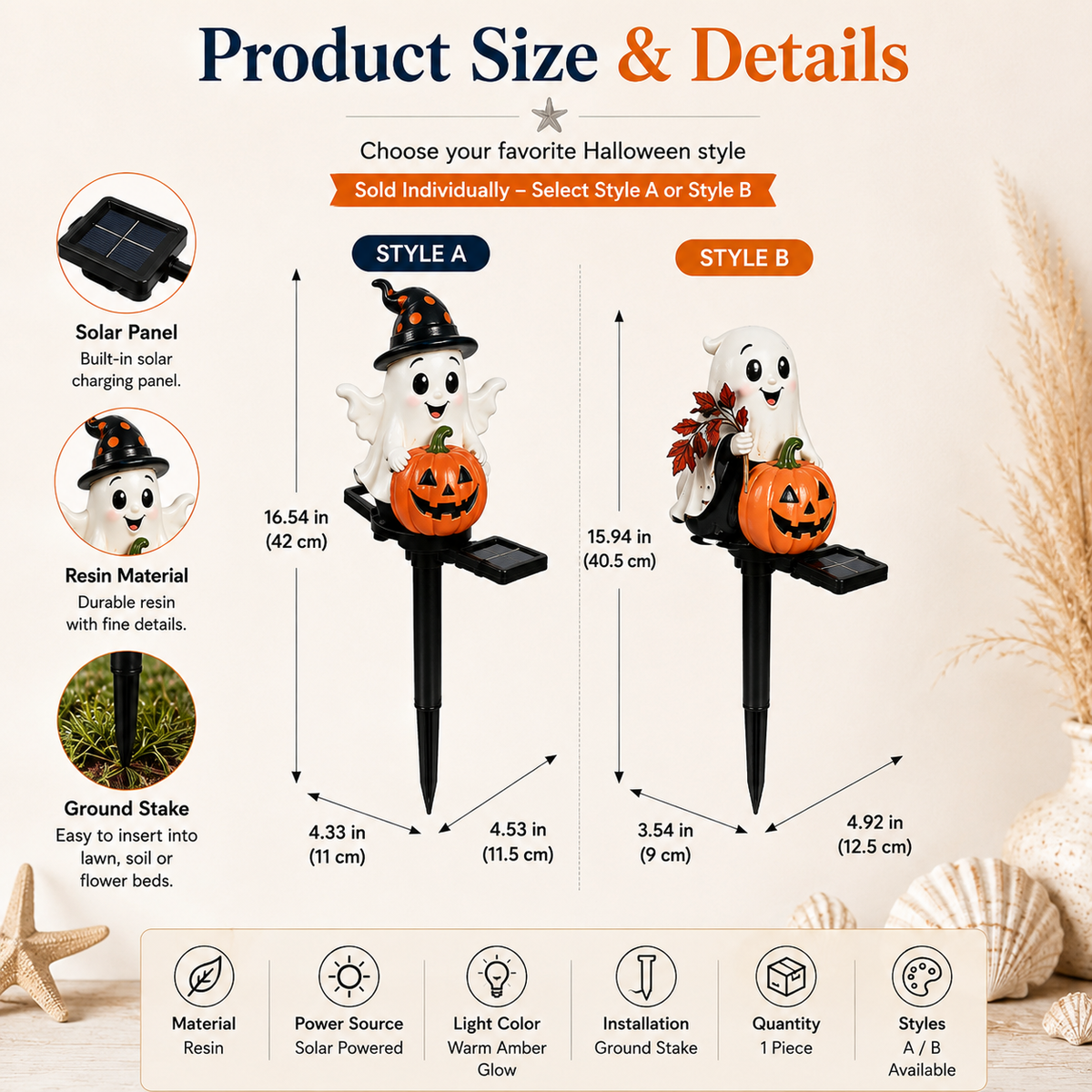 Solar Ghost Pumpkin Stake Light