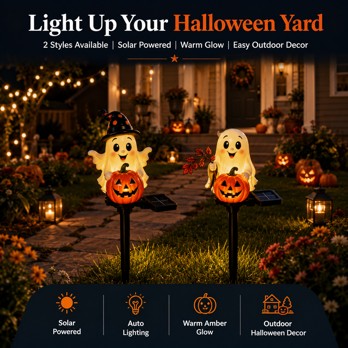 Solar Ghost Pumpkin Stake Light