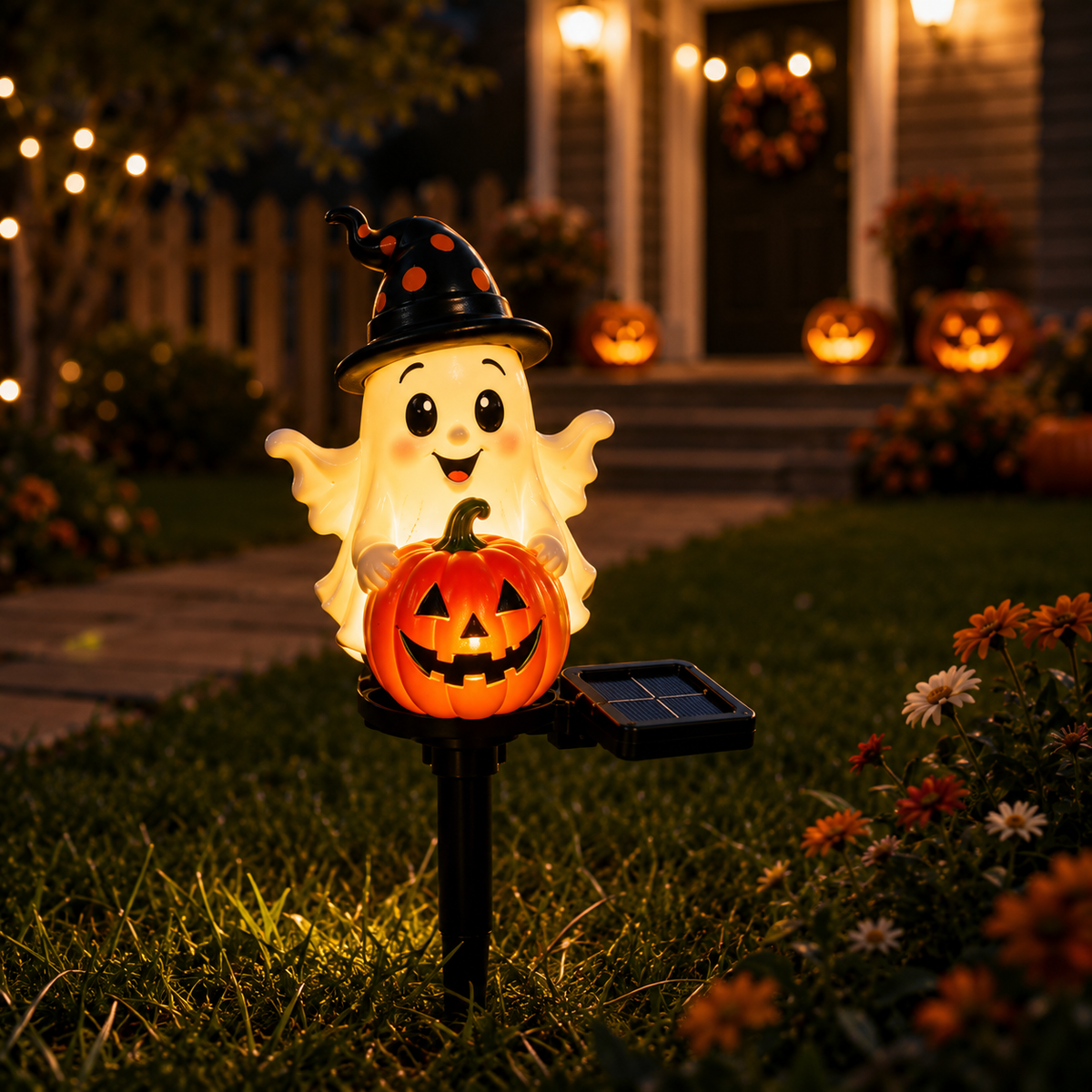 Solar Ghost Pumpkin Stake Light
