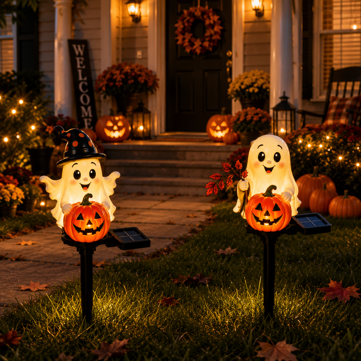 Solar Ghost Pumpkin Stake Light
