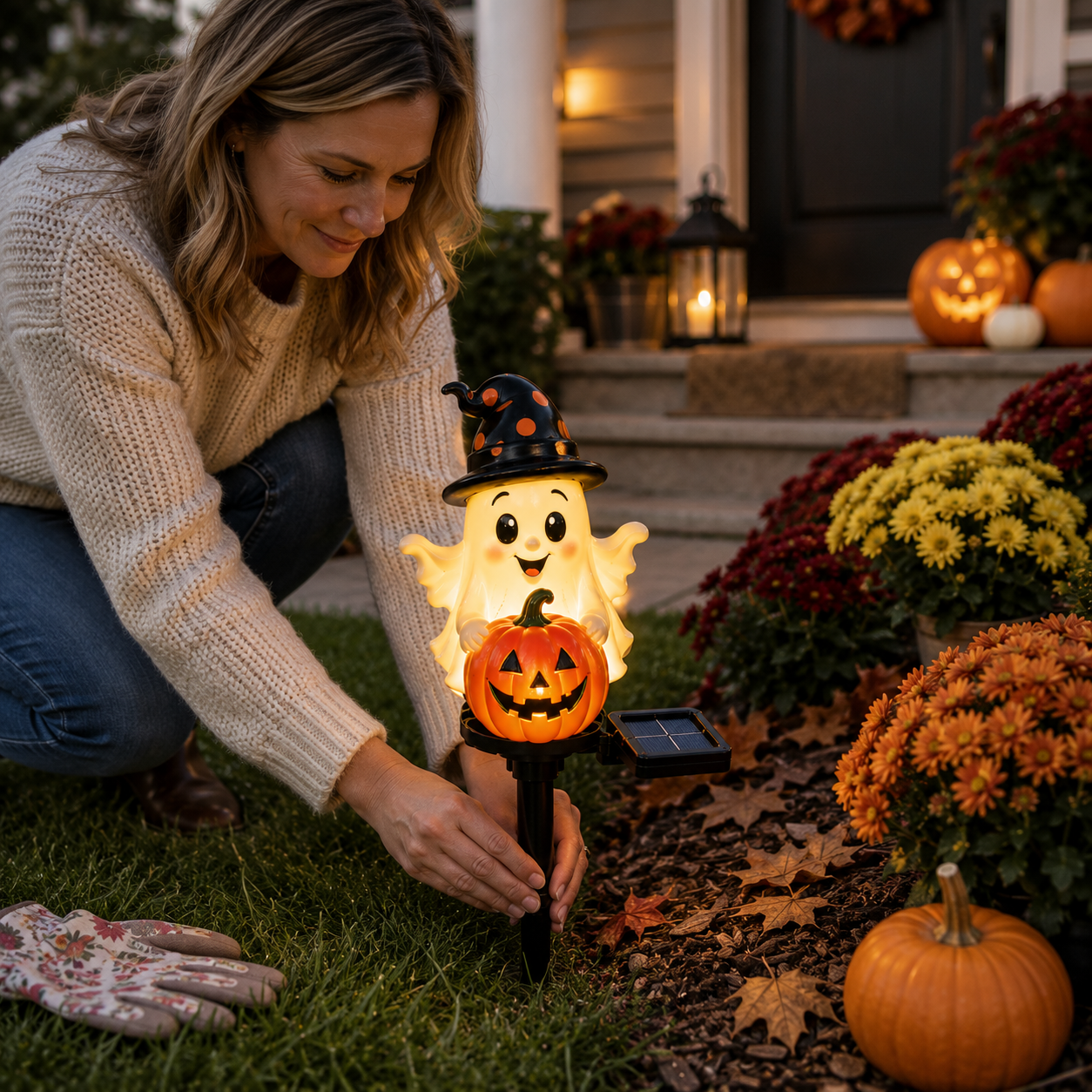 Solar Ghost Pumpkin Stake Light