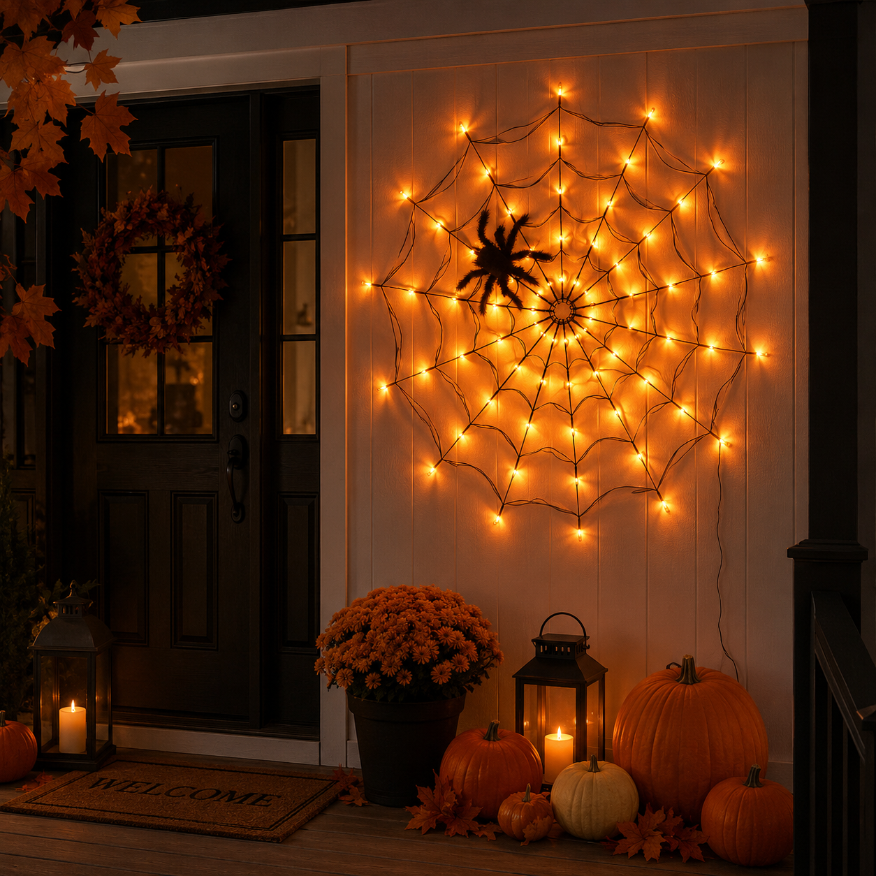 Halloween Spider Web String Lights with Remote 🕷️🎃