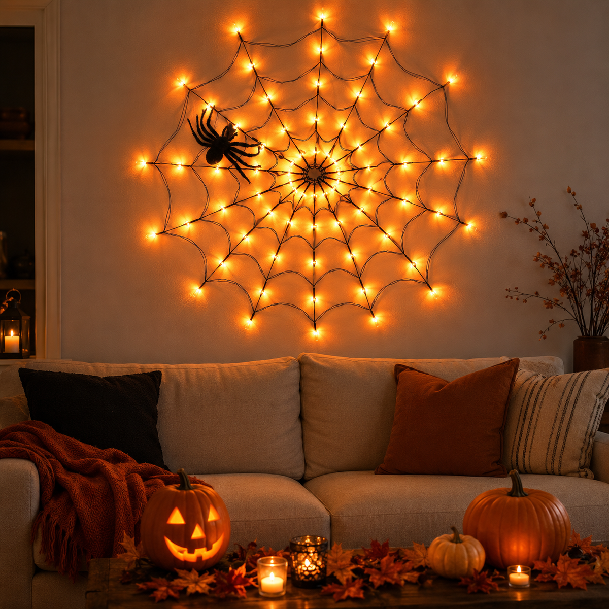 Halloween Spider Web String Lights with Remote 🕷️🎃
