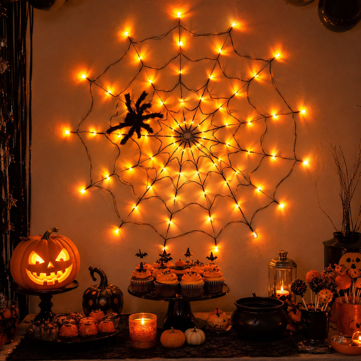 Halloween Spider Web String Lights with Remote 🕷️🎃