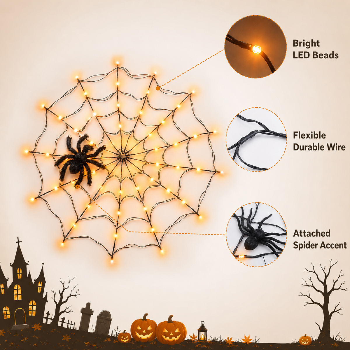 Halloween Spider Web String Lights with Remote 🕷️🎃