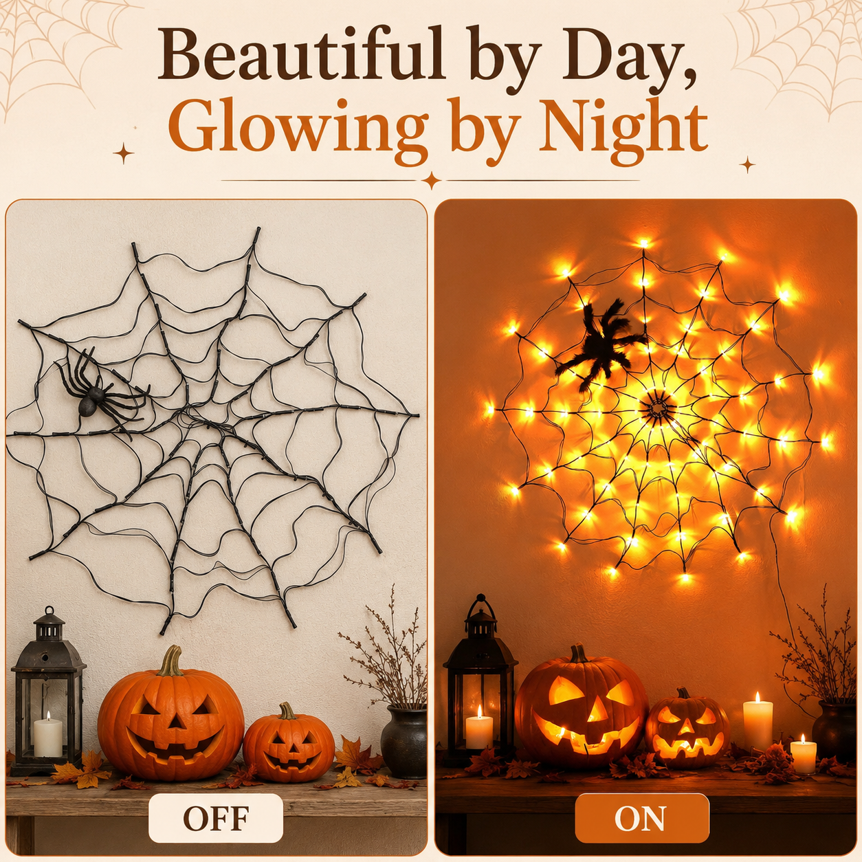 Halloween Spider Web String Lights with Remote 🕷️🎃