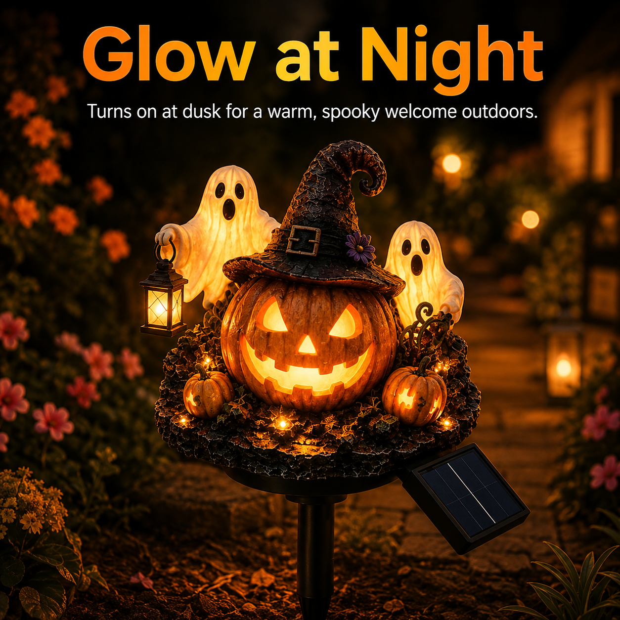 Solar Halloween Pumpkin Ghost Garden Stake Light