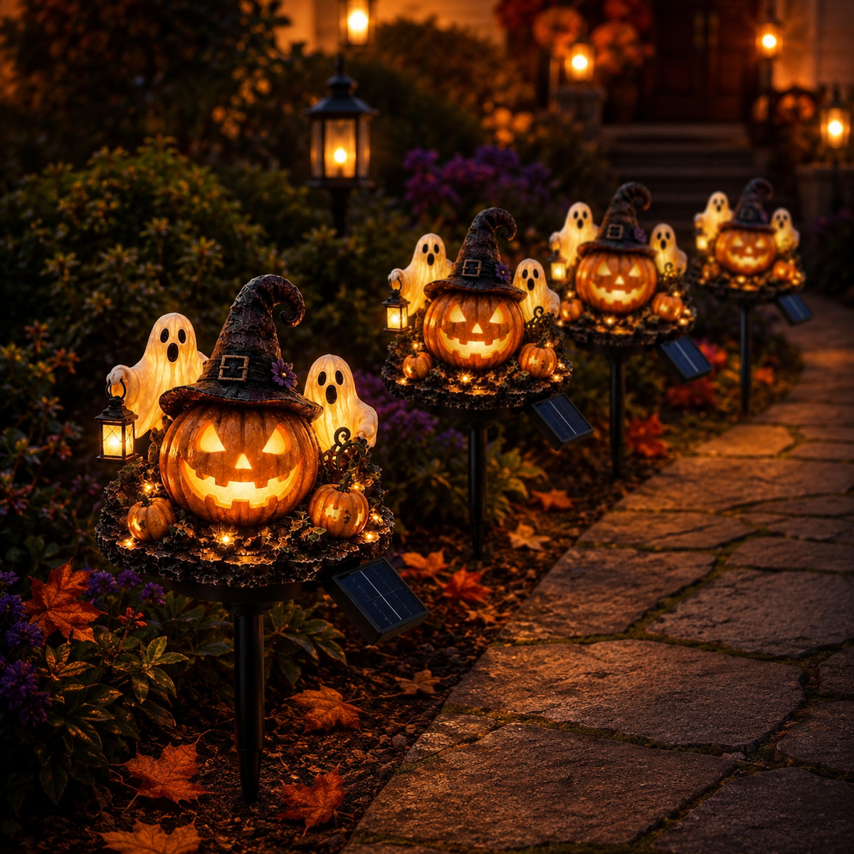 Solar Halloween Pumpkin Ghost Garden Stake Light