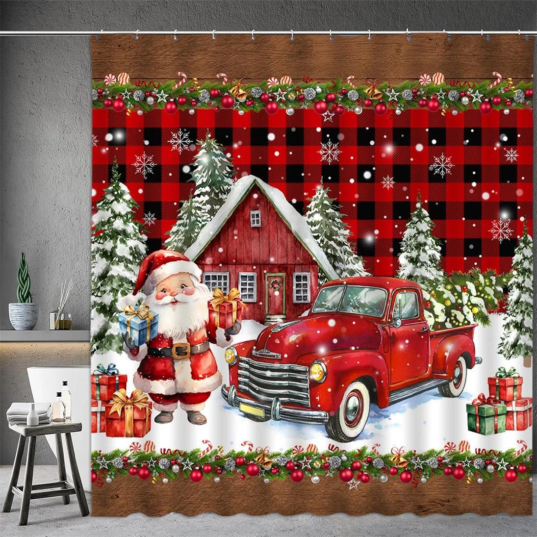Christmas Gnomes Waterproof Shower Curtain