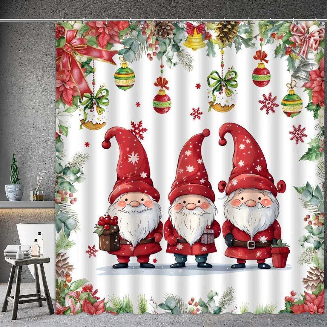 Christmas Gnomes Waterproof Shower Curtain