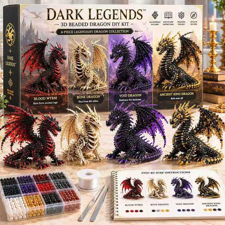 🧵 3D Beaded Figure DIY Craft Kit | 2 Series Optional Dragon & Skeleton Bead Making Set