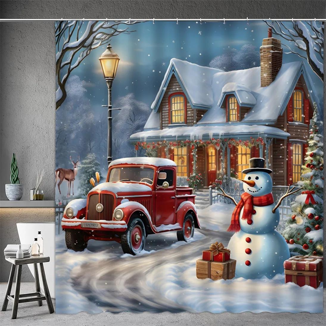 Christmas Gnomes Waterproof Shower Curtain