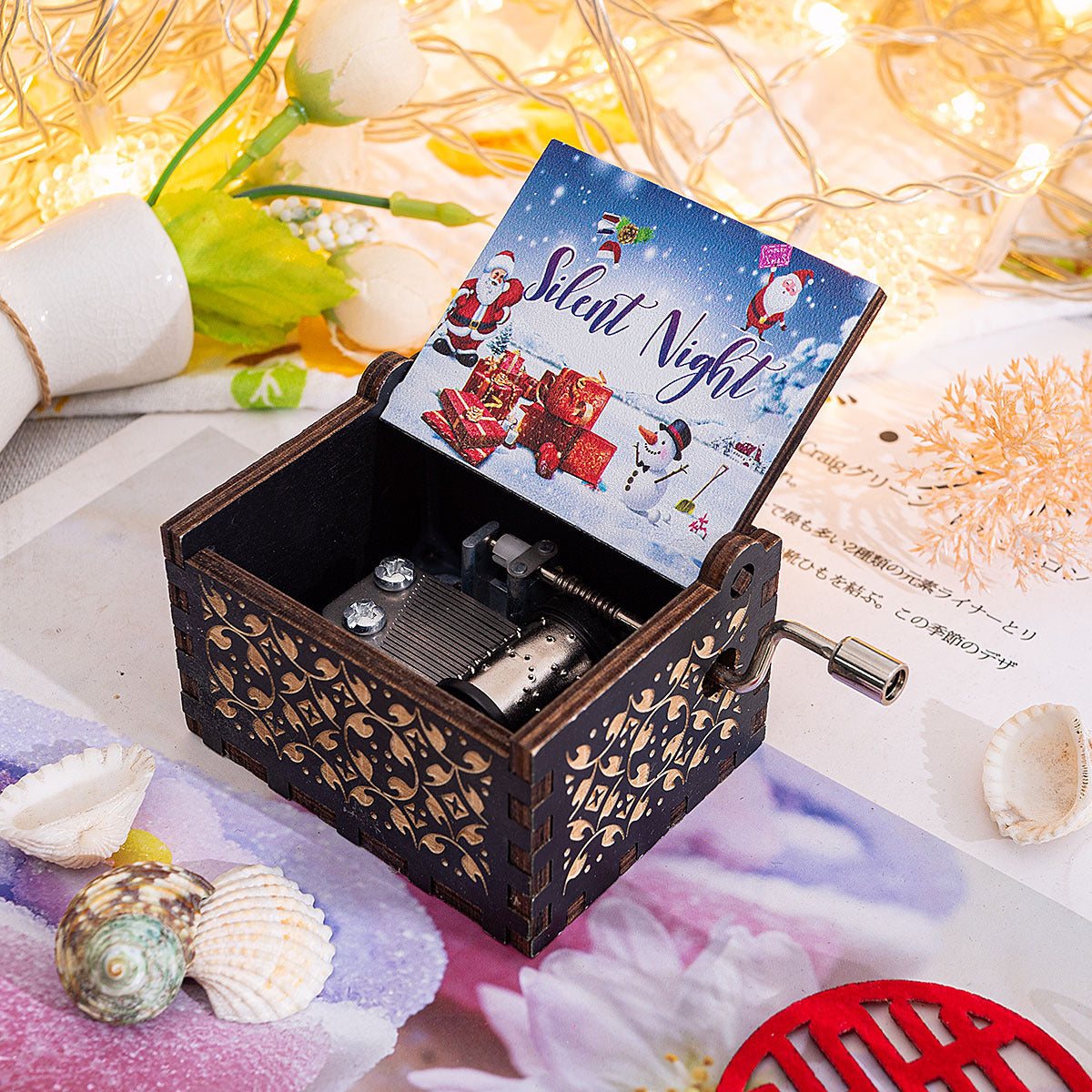 Wood Christmas Hand Crank Music Boxes