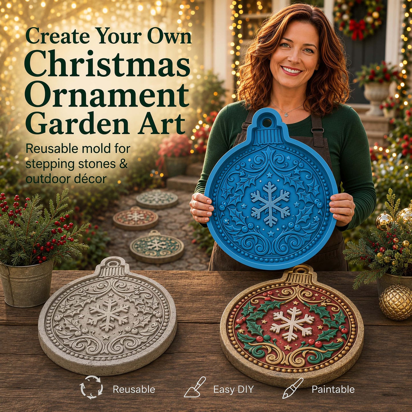 🌲 Reusable Christmas Theme Garden Art Mold – Make Your Garden Truly One of a Kind