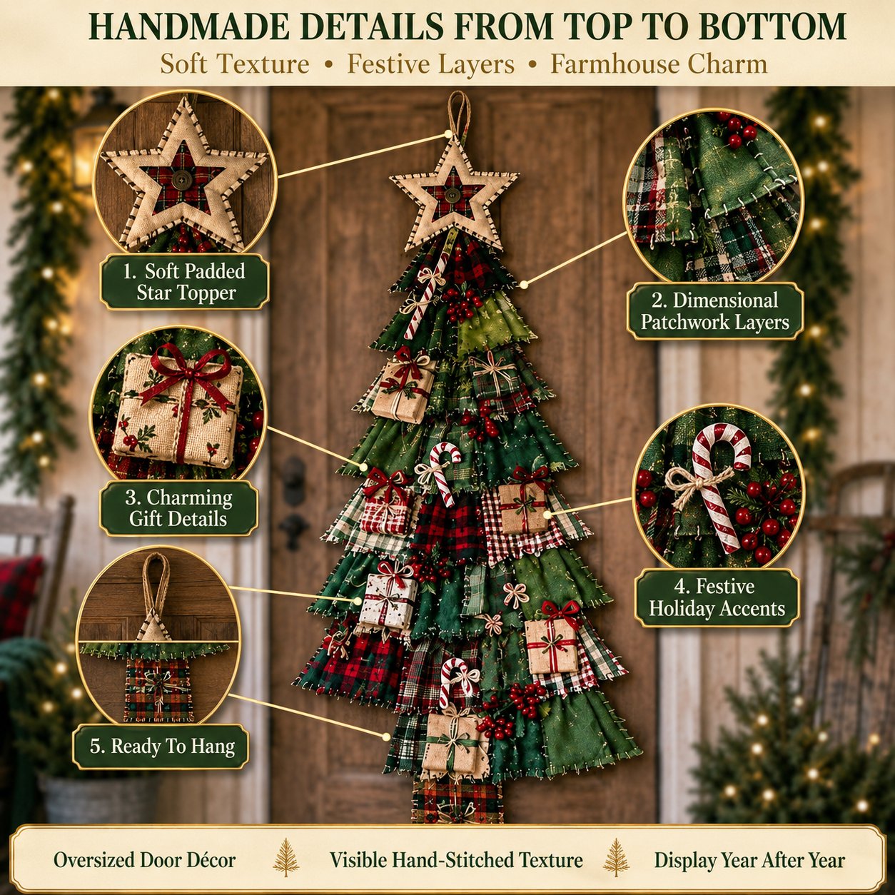 Beginner-Friendly DIY Oversized Patchwork Christmas Tree Door Hanging Kit | Complete Kit with All Tools & Step-by-Step Guide Included