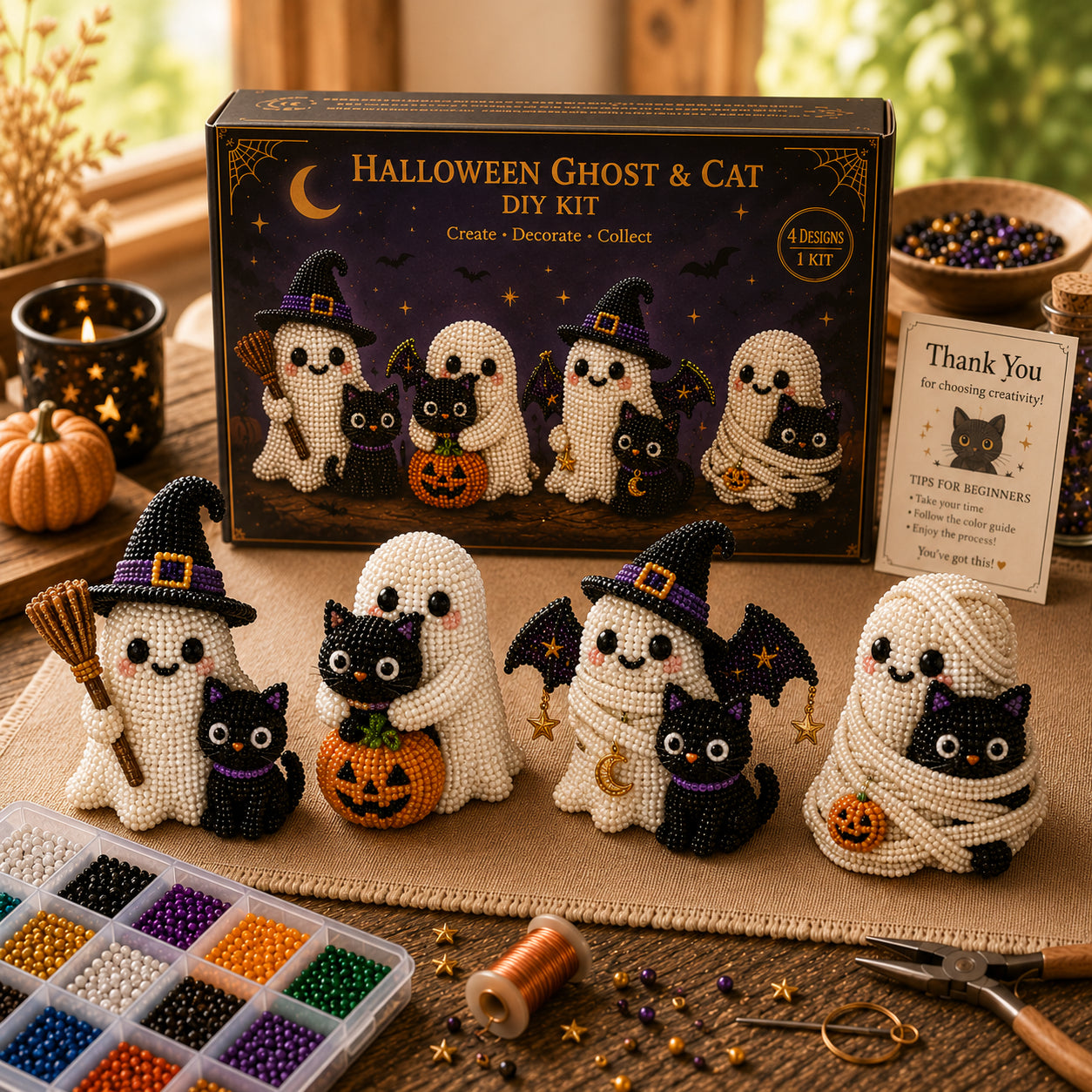 🔥50% Off Last Day -🎃 Halloween Beaded Cat 4-Piece DIY Kit