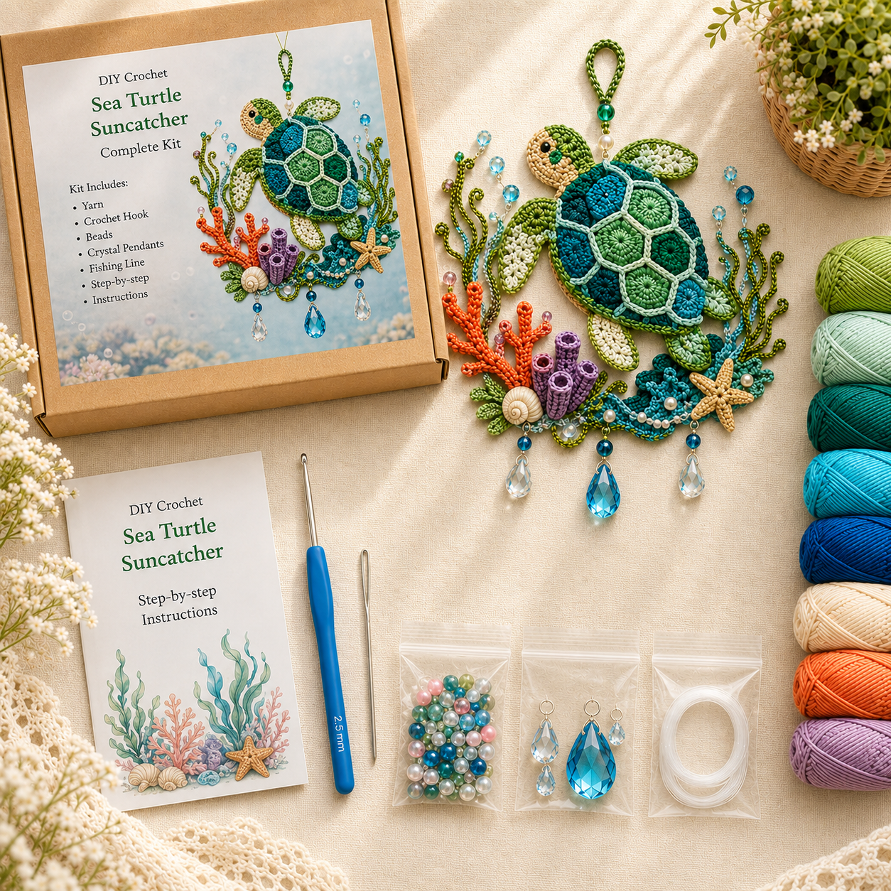 🌊 Ocean Treasures DIY Crochet Suncatcher Kit