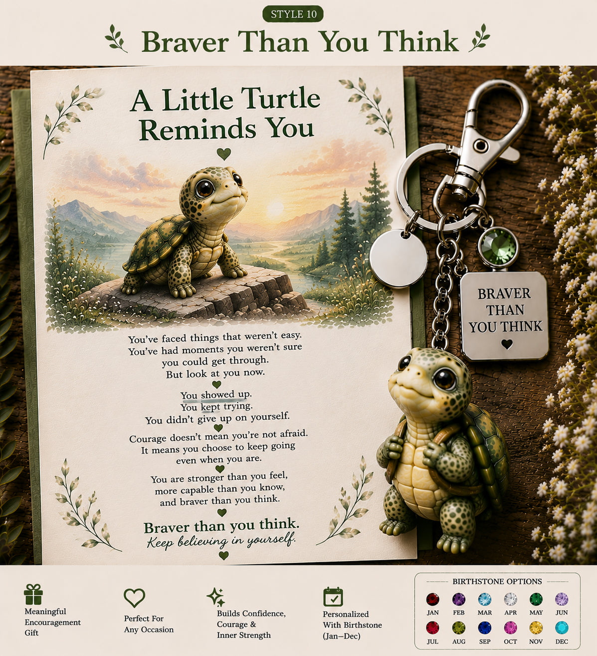 🔥Last Day Buy 3 Get 1 Free🐢 "Slow Still Counts" Turtle Keychain & Keepsake Card Set