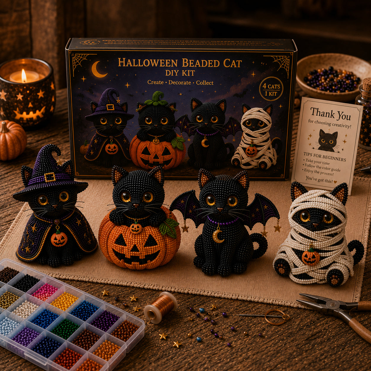 🔥50% Off Last Day -🎃 Halloween Beaded Cat 4-Piece DIY Kit