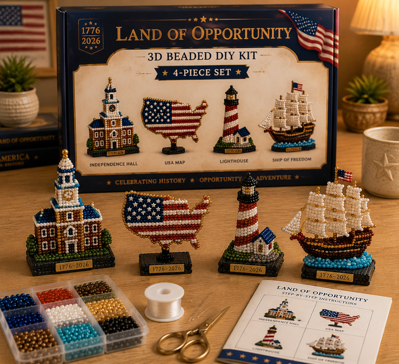 🇺🇸 American Heroes 3D Pearl DIY Kit – Celebrate 250 Years (1776–2026) 🧵✨