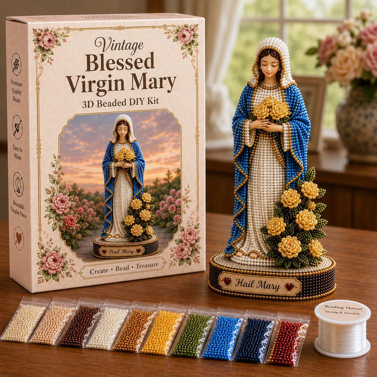 ✝️Vintage Blessed Virgin Mary 3D Beaded DIY Kit💕