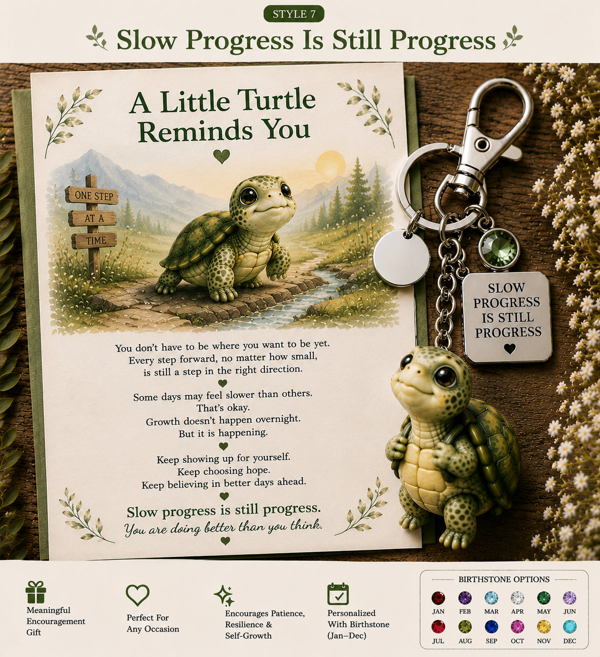 🔥Last Day Buy 3 Get 1 Free🐢 "Slow Still Counts" Turtle Keychain & Keepsake Card Set
