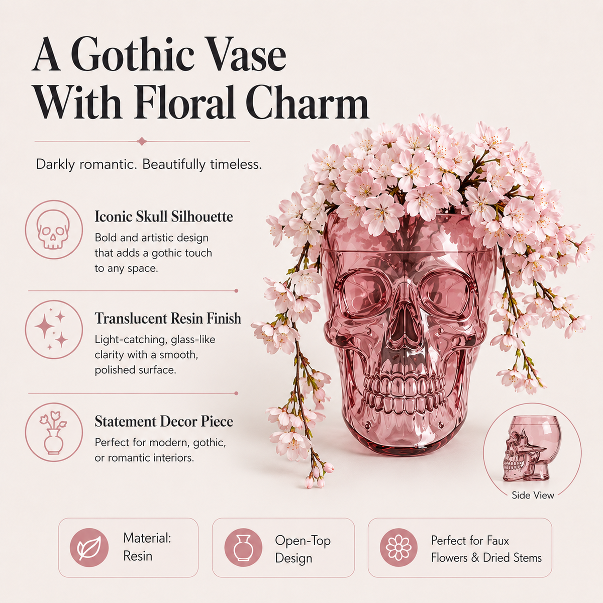 Translucent Skull Flower Vase