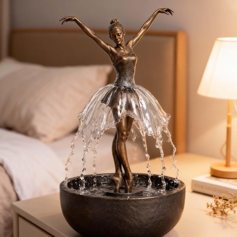 Ballerina Water Fountain,Elegant Dancer Sculpture with Flowing Skirt,Artistic Decor,Zen Indoor Water Feature,Tabletop Art,Gift for Her