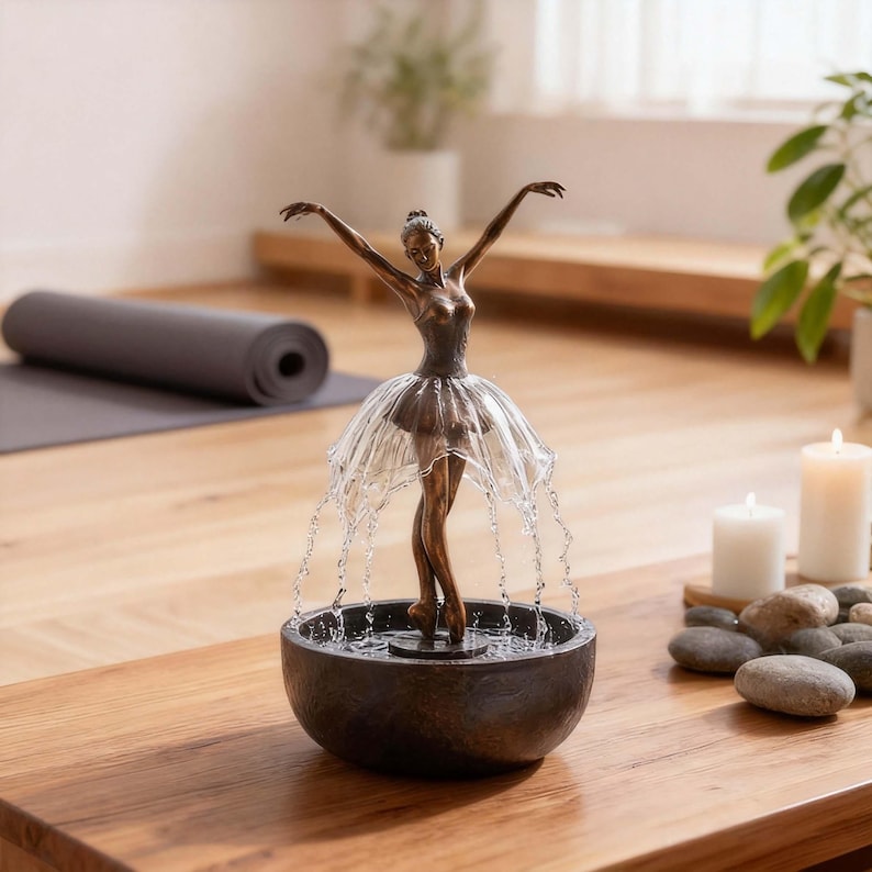 Ballerina Water Fountain,Elegant Dancer Sculpture with Flowing Skirt,Artistic Decor,Zen Indoor Water Feature,Tabletop Art,Gift for Her