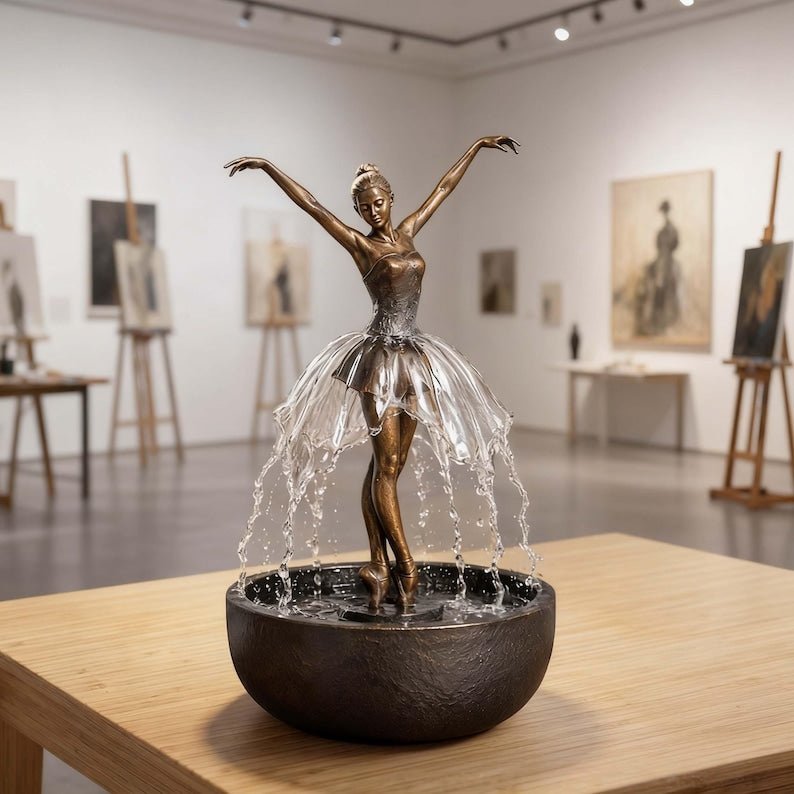 Ballerina Water Fountain,Elegant Dancer Sculpture with Flowing Skirt,Artistic Decor,Zen Indoor Water Feature,Tabletop Art,Gift for Her