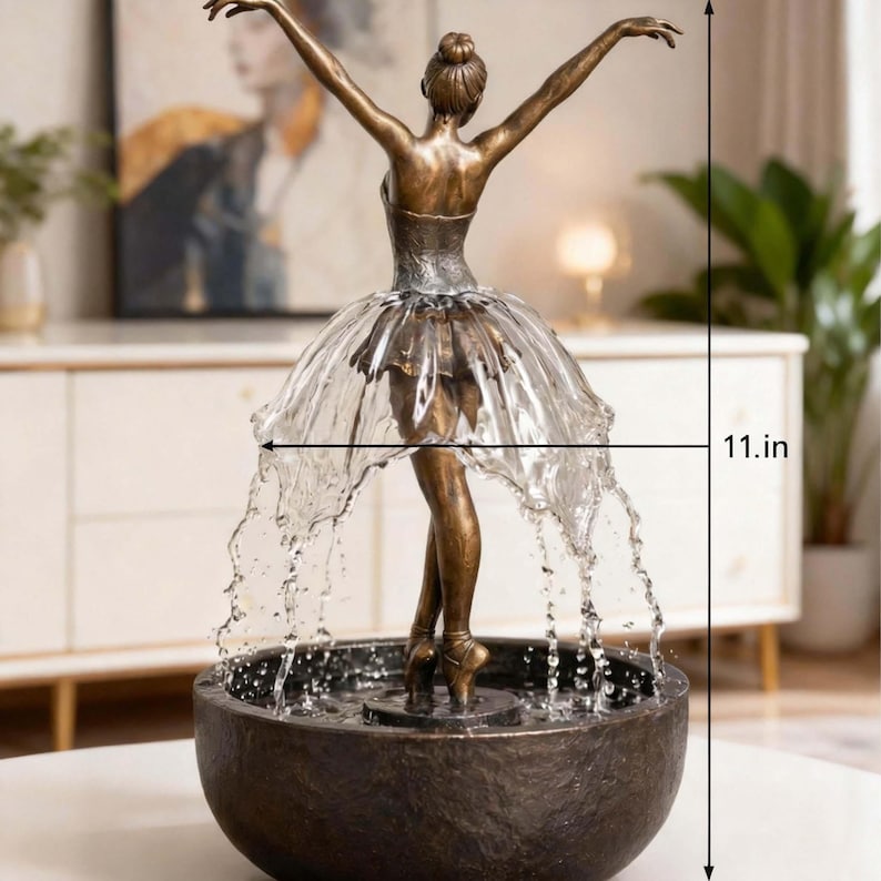 Ballerina Water Fountain,Elegant Dancer Sculpture with Flowing Skirt,Artistic Decor,Zen Indoor Water Feature,Tabletop Art,Gift for Her