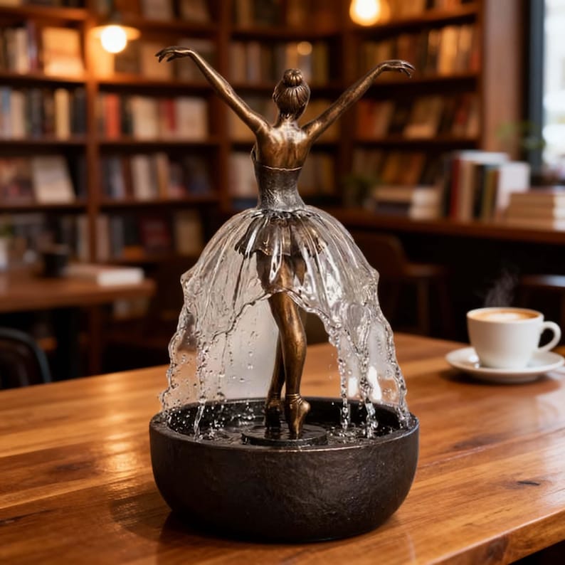 Ballerina Water Fountain,Elegant Dancer Sculpture with Flowing Skirt,Artistic Decor,Zen Indoor Water Feature,Tabletop Art,Gift for Her